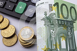 Euros (EUR) notes and coins. Business concept.