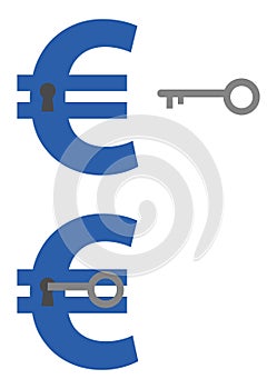 Euros with keyholes and key unlocking