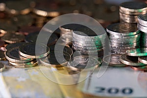 Euros on top of 200 Euro Banknotes