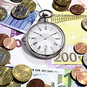 Euros with Watch, Symbolic photo for Time is Money