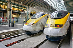 Eurostar train at the St Pancras station in London