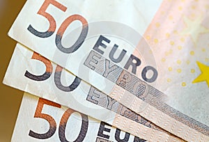 Eurozone Euro currency, partial view of banknotes