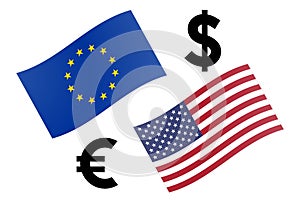 EURUSD forex currency pair vector illustration. EU and American flag, with Euro and Dollar symbol