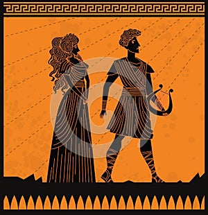 Eurydice and orpheus orange and black scene