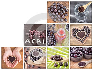 Euterpe oleracea - Creative collage of acai berry images photo