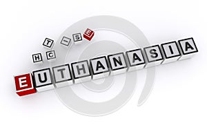 euthanasia word block on white