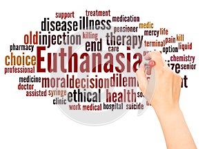 Euthanasia word cloud hand writing concept photo
