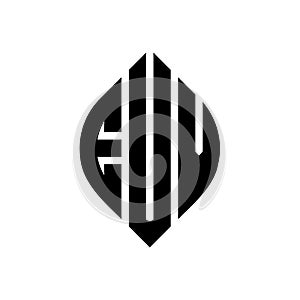 EUV circle letter logo design with circle and ellipse shape. EUV ellipse letters with typographic style. The three initials form a