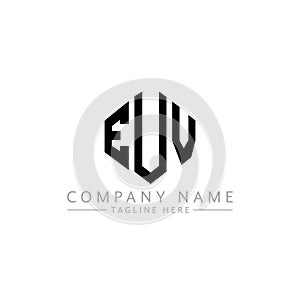 EUV letter logo design with polygon shape. EUV polygon and cube shape logo design. EUV hexagon vector logo template white and