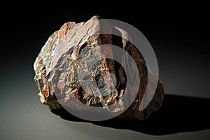 Euxenite-Y is a rare precious natural stone on a black background. AI generated. Header banner mockup with space.