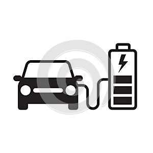 EV car charging battery icon, Electric car refueling energy symbol, Hybrid vehicles eco friendly concept