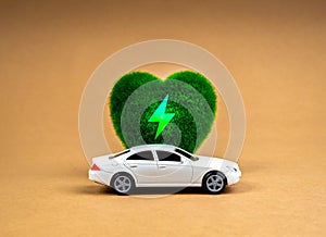 EV car, Electric energy battery charge vehicle with sustainable development concept.