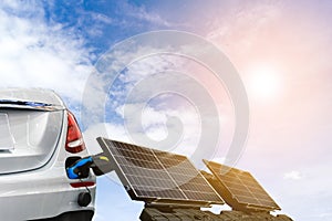 EV Car or electric power car and solar cells for electricity