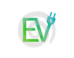 EV car electric vehicle charger logo icon. Hybrid ev car station eco sign green automobile symbol.