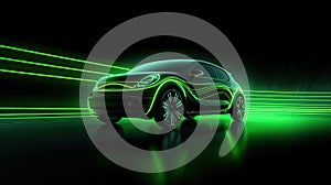 An EV car with motion lighting. Automotive innovation and technology concepts. Generative Ai