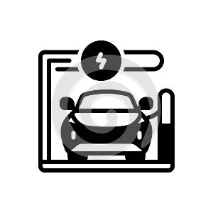 Black solid icon for Ev Charger, charger and vehicle