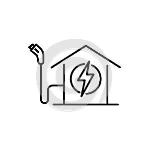 EV charging at home icon. Home charging station thin line icon, electric car concept, home recharge point sign