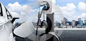 EV charging station for electric car in concept of green energy and eco travel