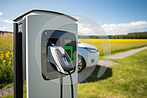 EV charging station for electric vehicles in the concept of green energy. reduce CO2 emissions. ai generation