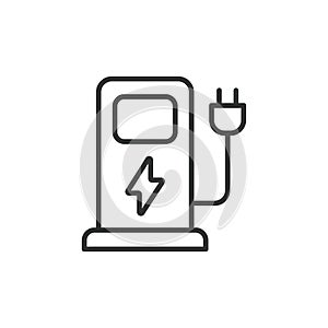 EV charging station line icon. Electric vehicle charging station icon. Editable stroke. Vector illustration.