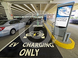 EV charging station in supermarket parking lot