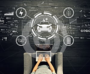 EV concept with person using a laptop