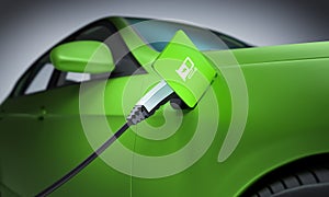 EV or Electric green car at charging station photo