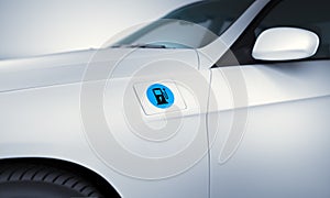 EV or Electric white car with charging icon photo