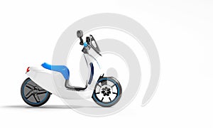 EV motorbike with charging station on isolated white background. Green energy technology and transportation concept. 3D