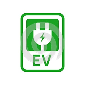 EV with plug icon, Electric vehicle parking and charging station sign, Vector illustration.