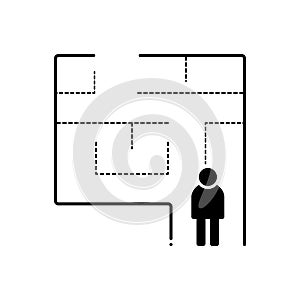 Black solid icon for Evacuation, plan and exit