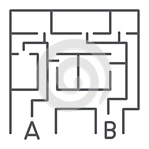 Evacuation plan thin line icon, evacuate and emergency, fire escape plan sign, vector graphics, a linear pattern on a