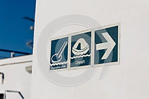 Evacuation slide and Liferaft. Maritime Passenger Signs signs