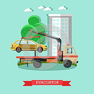 Evacuator concept vector illustration in flat style
