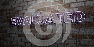 EVALUATED - Glowing Neon Sign on stonework wall - 3D rendered royalty free stock illustration