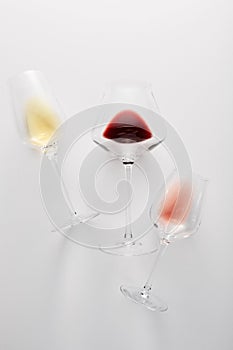 Evaluation of different types of wine pink, white, red.