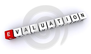 evaluation word block on white