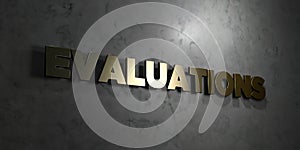 Evaluations - Gold text on black background - 3D rendered royalty free stock picture