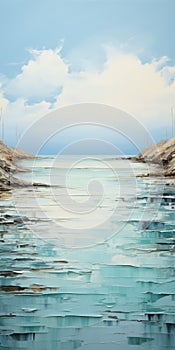 Evanescence Of Time: Calm Waters And Desolate Landscapes In Acrylic