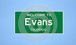 Evans, Colorado city limit sign. Town sign from the USA.