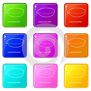 Evaporating dish icons set 9 color collection