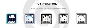 Evaporation icon in filled, thin line, outline and stroke style. Vector illustration of two colored and black evaporation vector