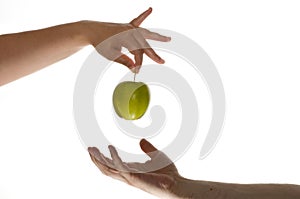 Eve gives apple to adam