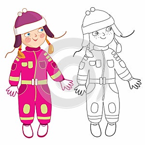 Eve litte girl in winter - coloring books