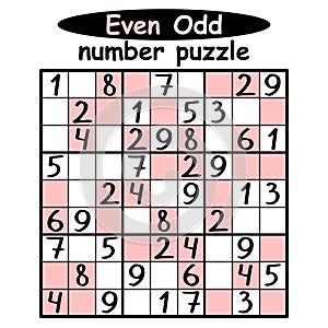 Even-Odd number puzzle for beginners vector illustration