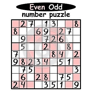 Even Odd number puzzle nine by nine vector illustration