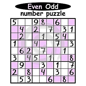 Even Odd sudoku game for beginners vector illustration