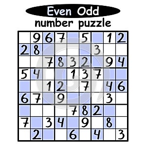 Even-Odd sudoku for kids and adults vector illustration