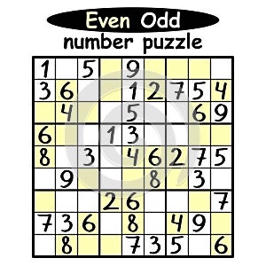 Even-Odd sudoku printable activity page vector illustration