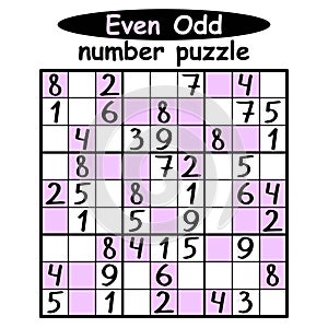 Even-Odd sudoku printable activity page vector illustration